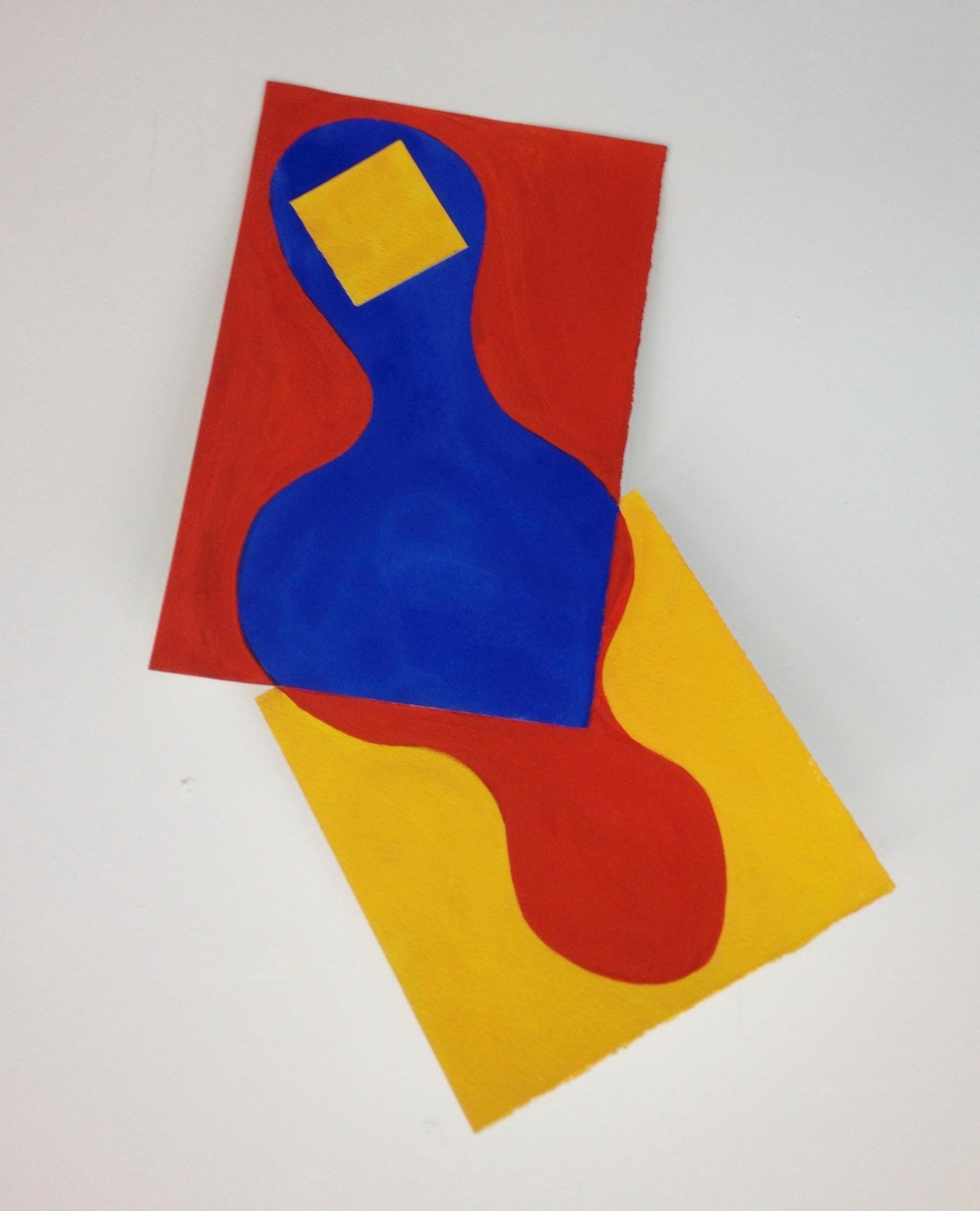 “Two Yellow Diamonds”’ playful in red, yellow and blue - Art by Fred Bendheim
