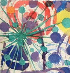 "Worlds Fair" whirling shapes in purples and greens