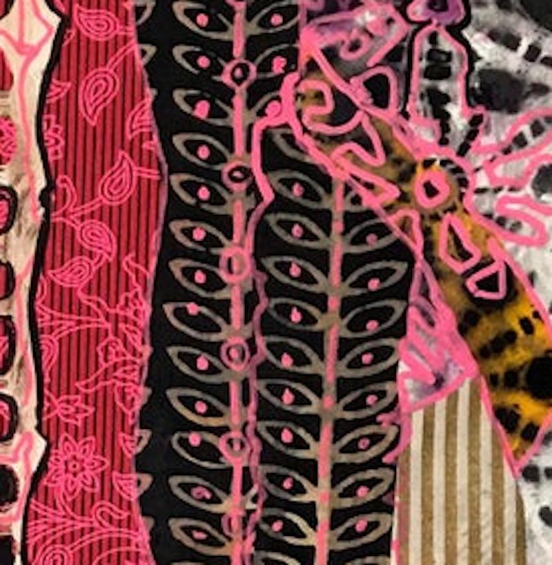 “Where the Water Flows”, ornamented, textured ribbons of pinks yellow and black For Sale 2