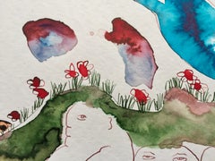 “Smoke 0” swirls surreal mythological figures in reds, blues and greens