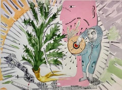 “Plant and Spirit, La Verveine”,  swirls surreal animals in pink, green, andblue