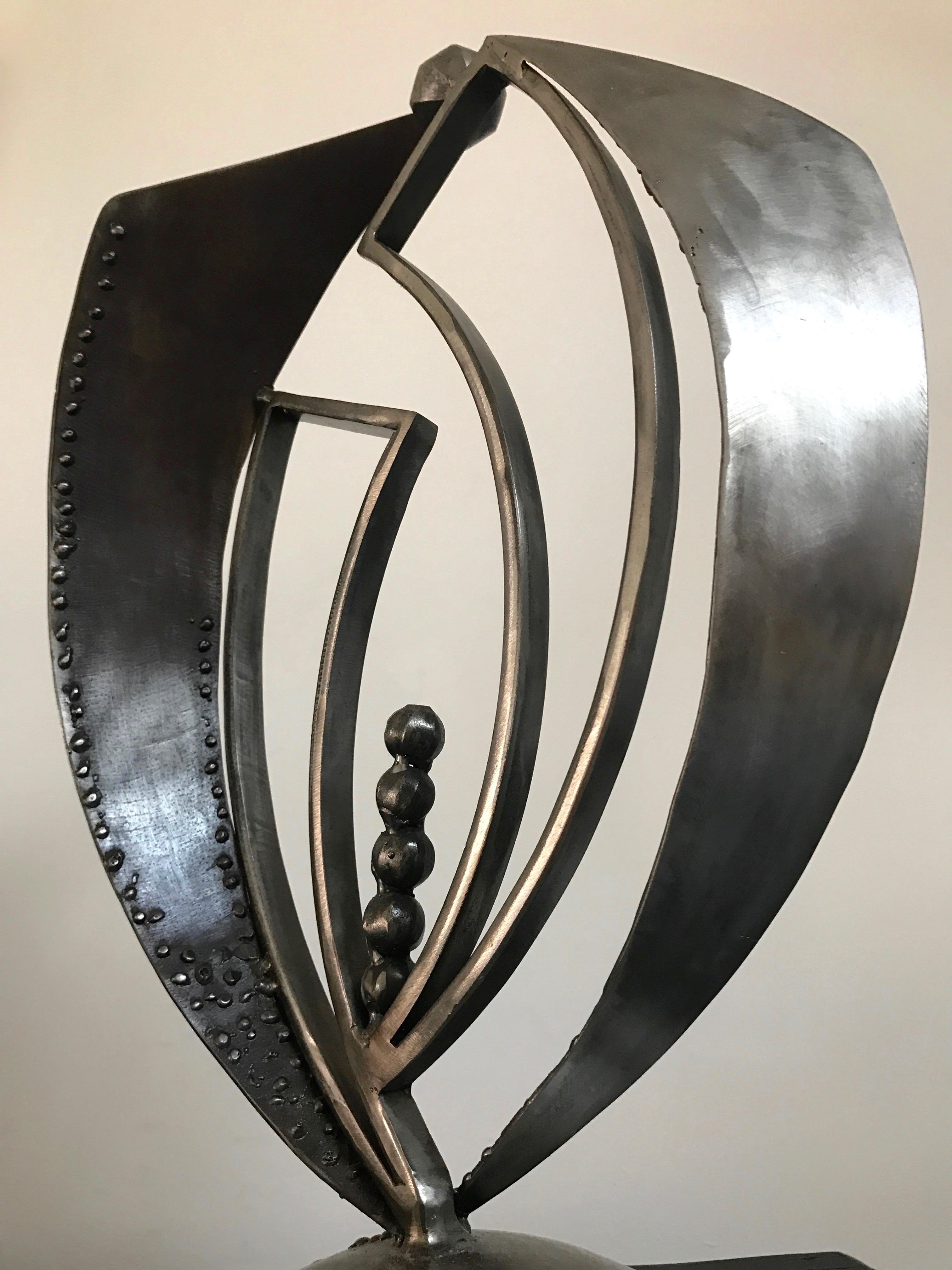 “The Enfolding”, sweeping wings in welded steel tabletop form  - Contemporary Sculpture by Janet Rutkowski