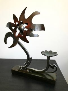 “Return of the Galactic Flower”, welded steel tabletop form in browns and black