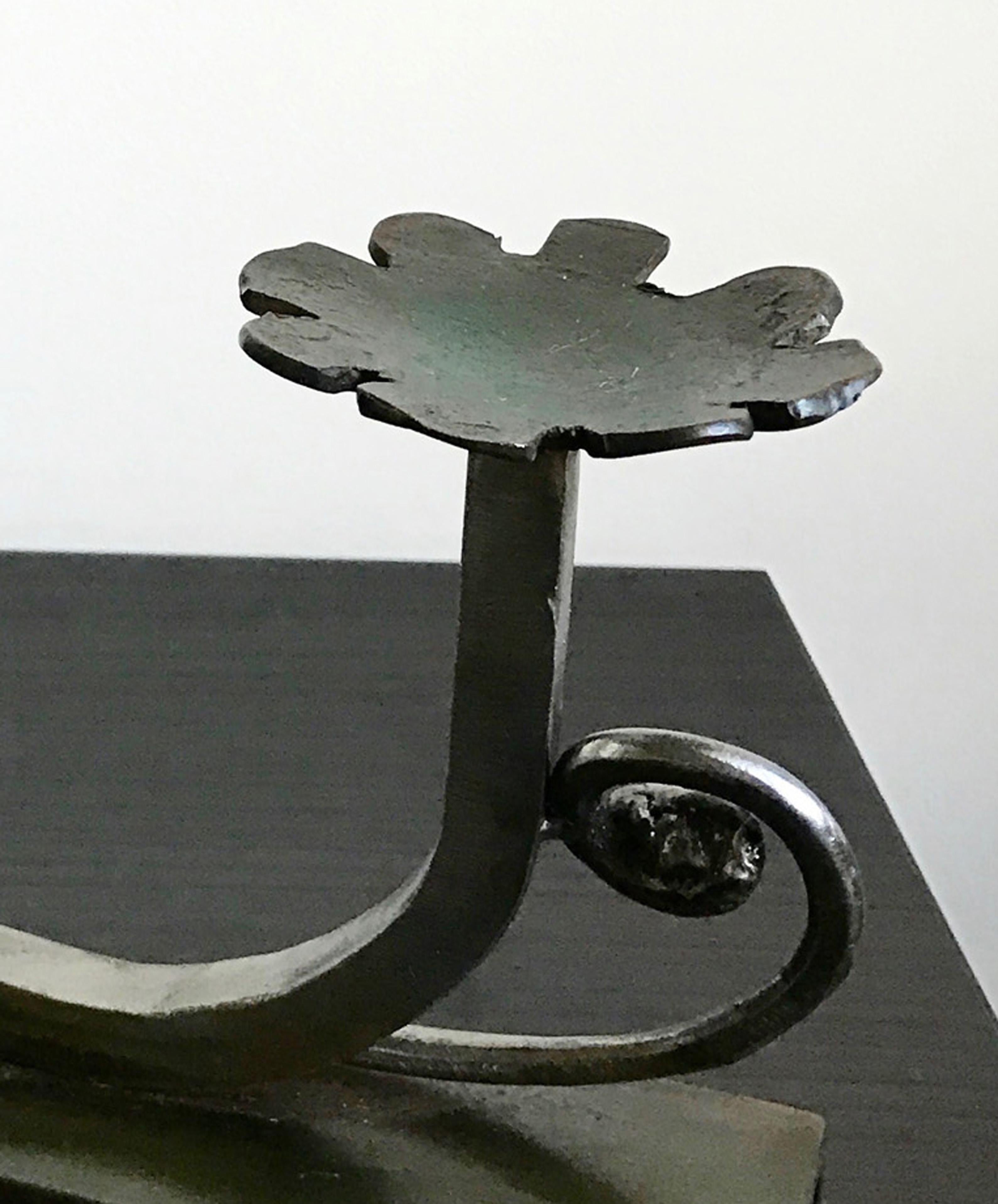 “Return of the Galactic Flower”, welded steel tabletop form in browns and black - Contemporary Sculpture by Janet Rutkowski
