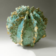 "Ocean Discovery", textured ceramic glazed in water blue greens