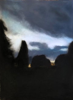 "Nightfall",  landscape pastel with glowing sunset sky