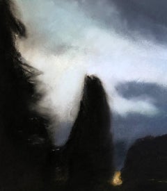 "Nightfall",  landscape pastel with glowing sunset sky