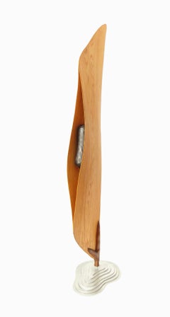Cocon (bois chêne rouge oiseau art abstrait sculpture zen piédestal minimal pea pod)
