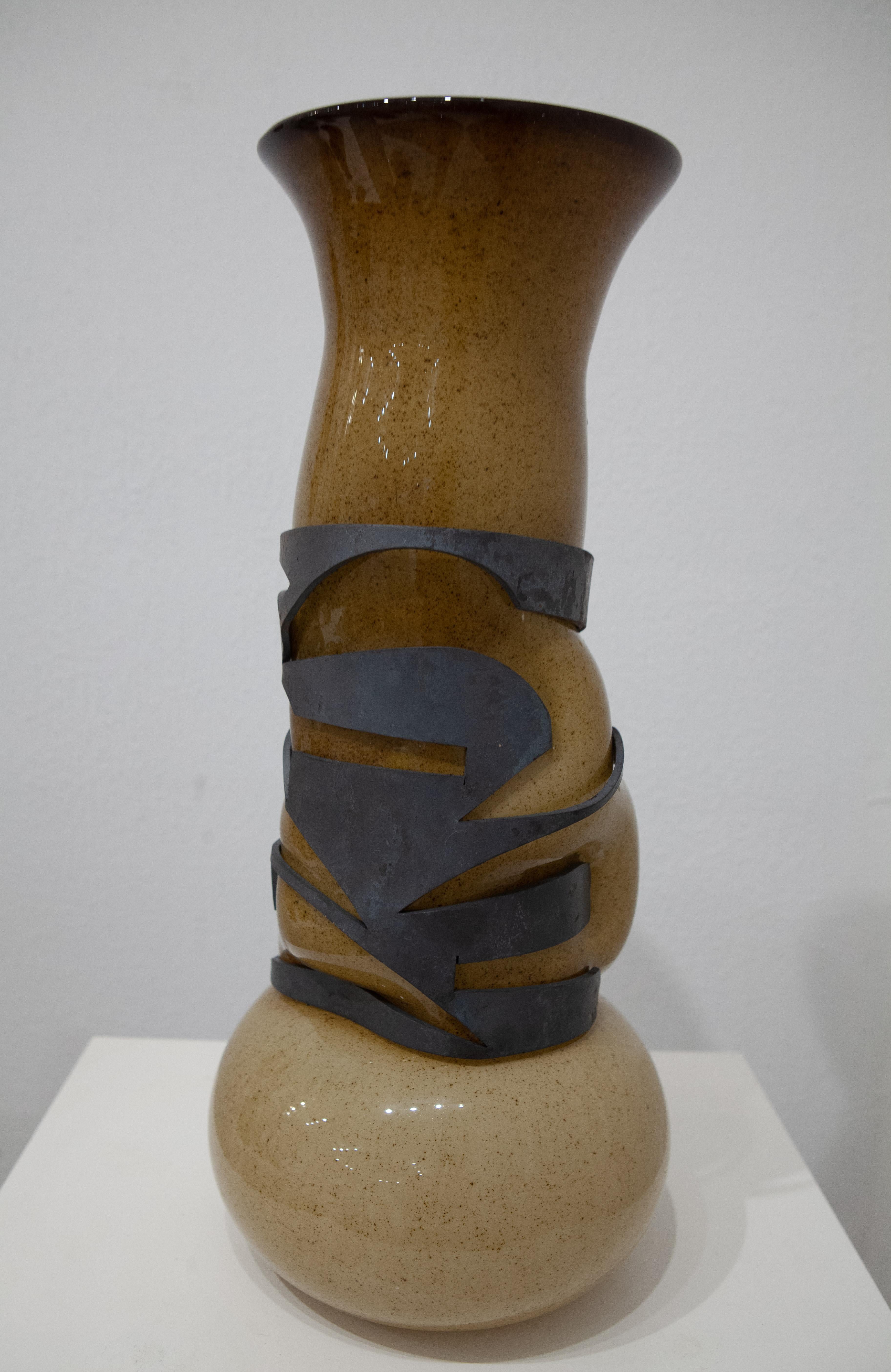 Contours (blown glass craft copper beige brown shape metal table top sculpture) - Mixed Media Art by Robert Burch