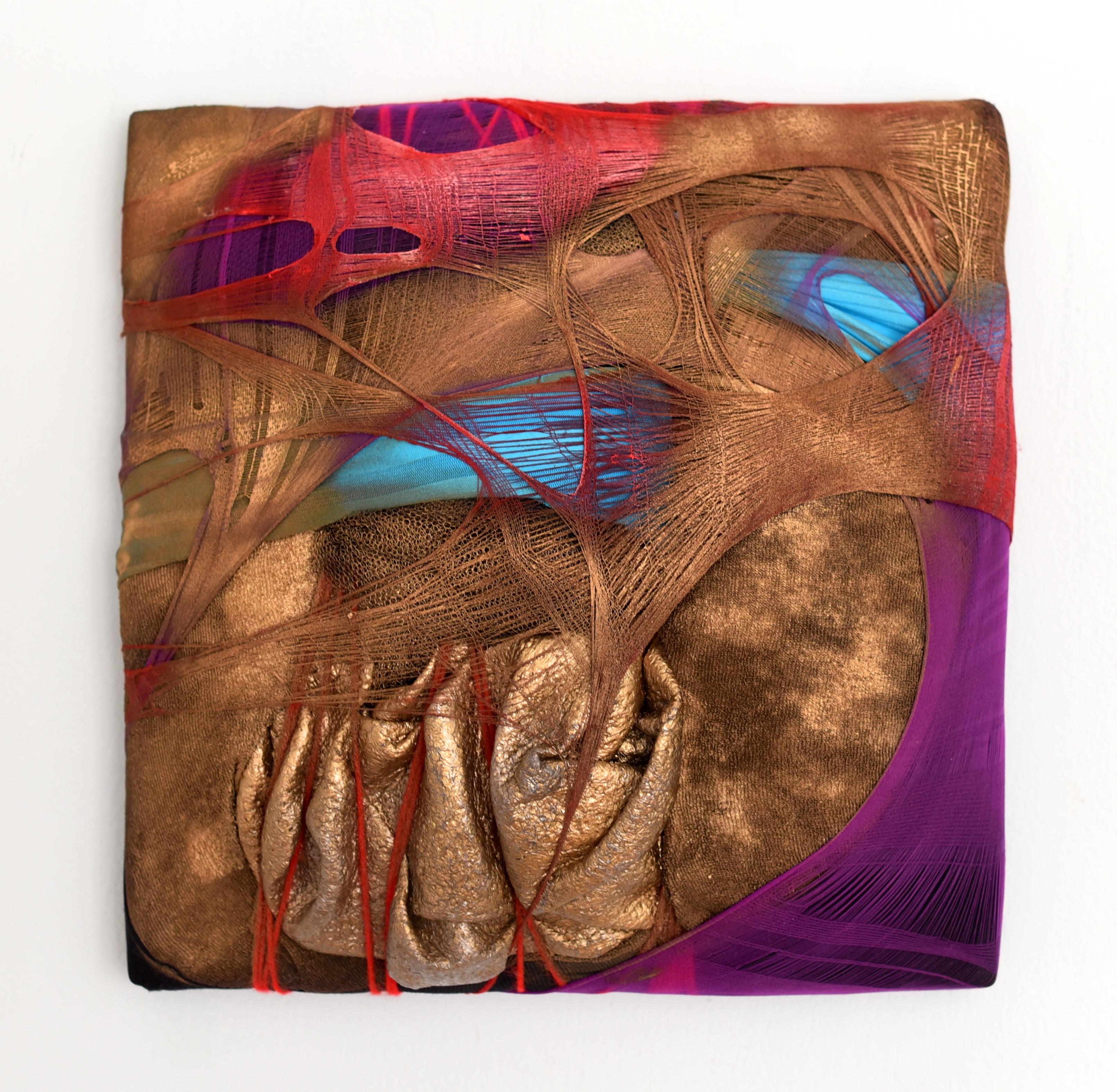 Anna-Lena Sauer Abstract Sculpture - Wall Pillow 3 gold metallic fabric contemporary abstract painting textile art