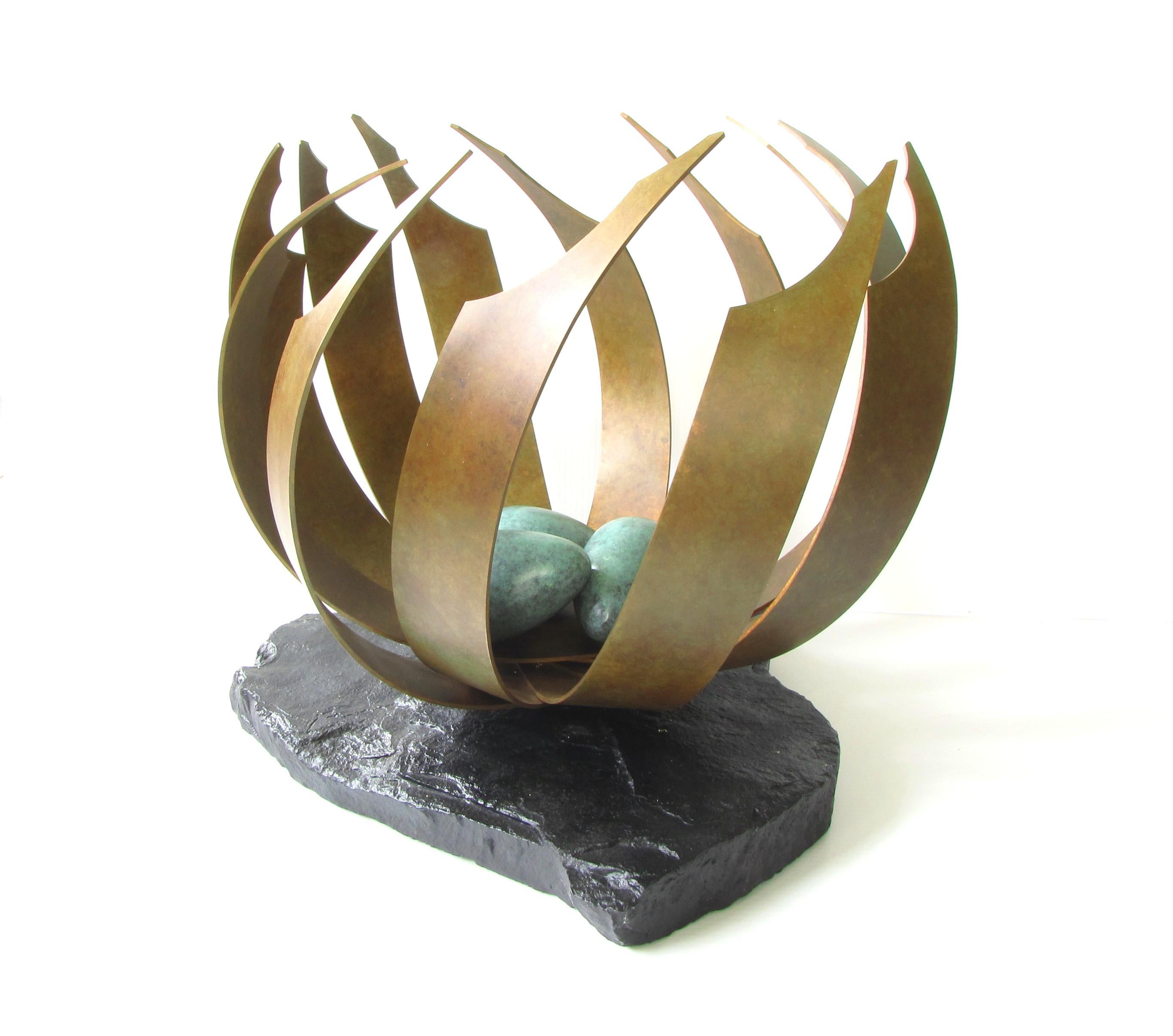 The Nest (bronze bird abstract native zen sculpture pedestal fine art eggs)