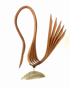 Twirl (wood brass bronze bird abstract native art zen sculpture pedestal minimal