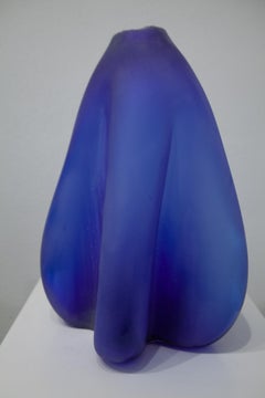Blue Curtain (blown glass design craft cobalt blue sleek table-top sculpture)
