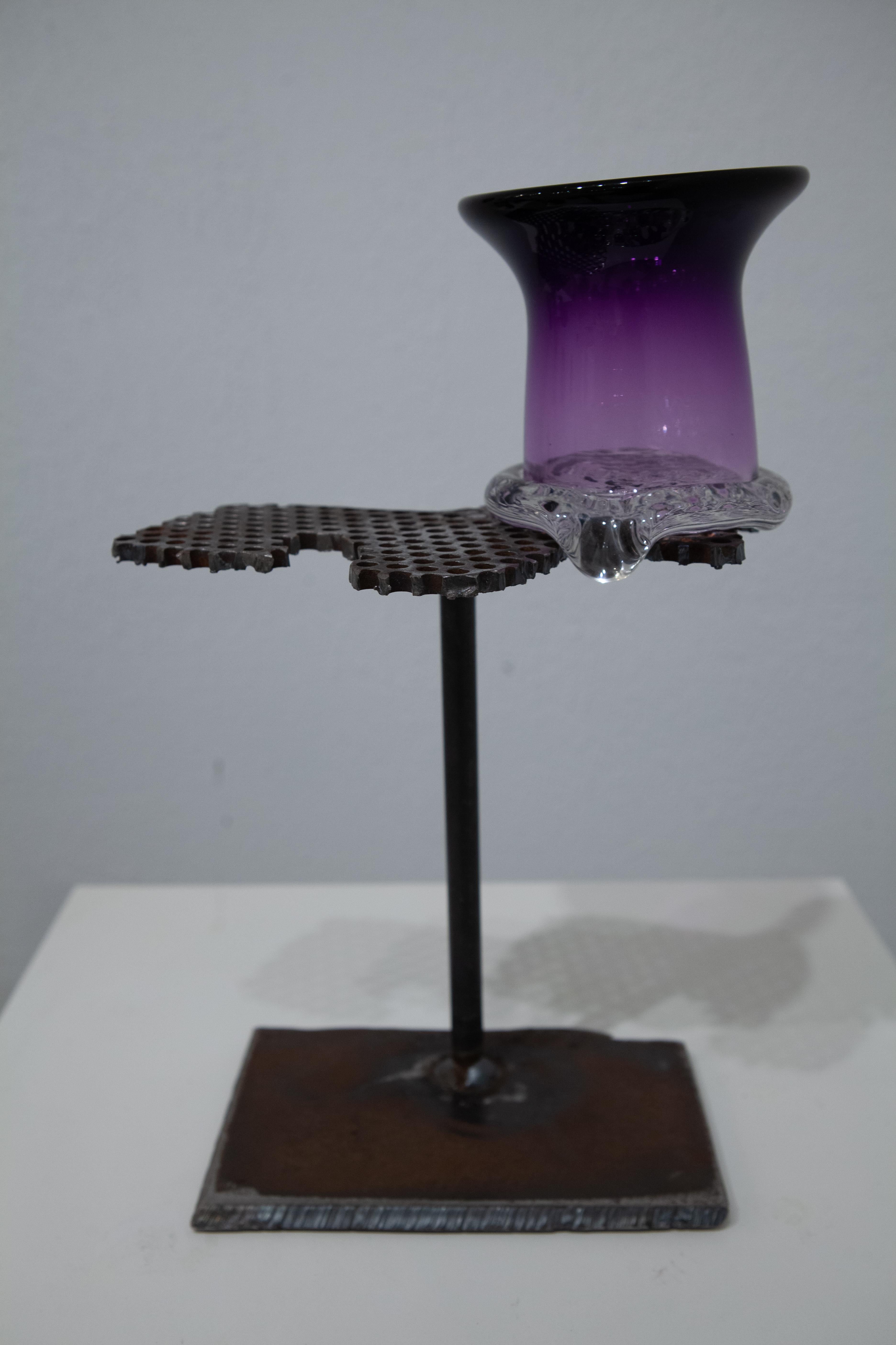 Mesh Study (blown glass craft organic amethyst steel metal table top sculpture ) - Mixed Media Art by Robert Burch