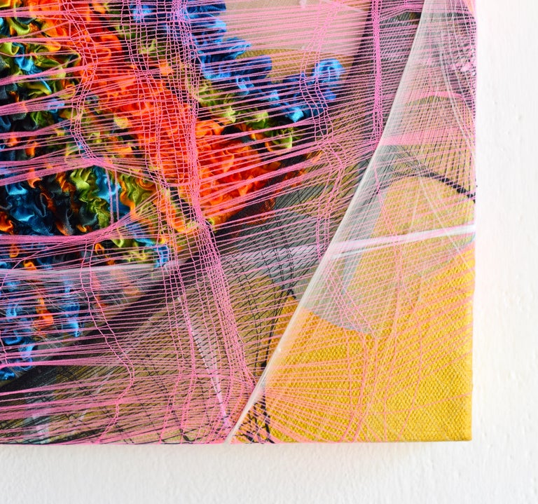 Nylon Painting 2 abstract fabric painting, textile based wall sculpture art - Pink Abstract Sculpture by Anna-Lena Sauer