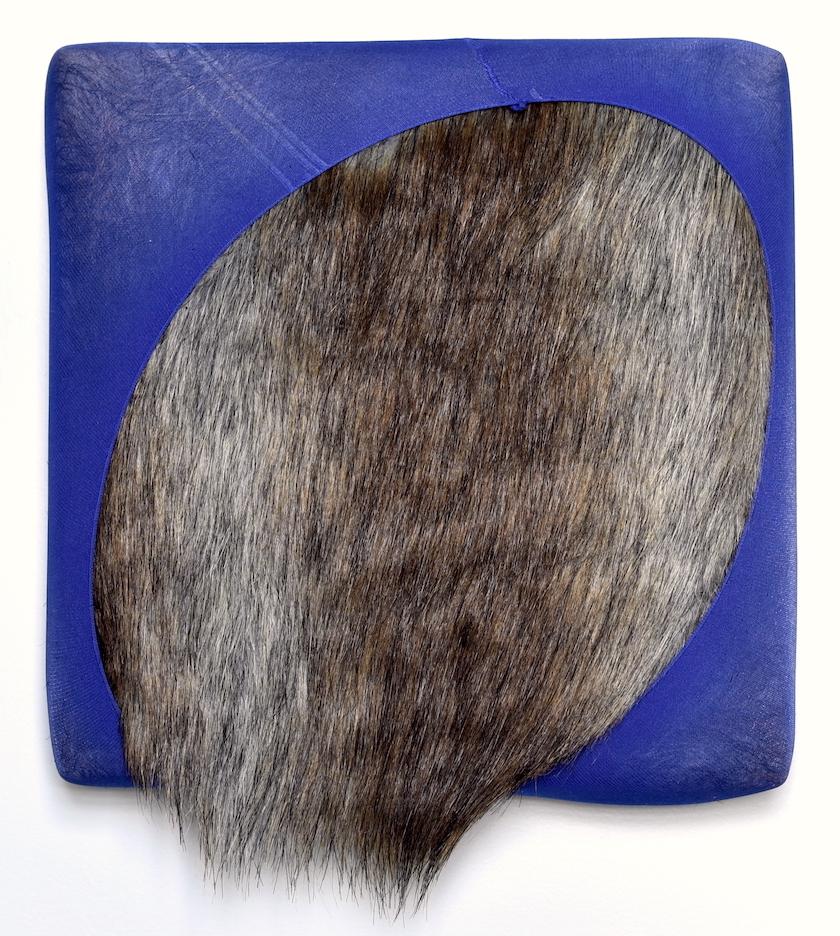 Soft Oval (abstract fabric wall sculpture, textile painting, blue faux-fur art) - Mixed Media Art by Anna-Lena Sauer