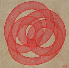 Infinity #53 (monochrome red pen drawing wood detailed oriental dansaekhwa)