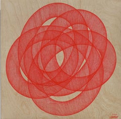 Infinity #54 (op art curvy monochrome red pen drawing wood detailed oriental) 