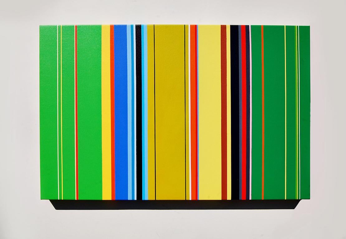 The Katydids Rush Me (vibrant stripes painting hard edge modern colourful green)