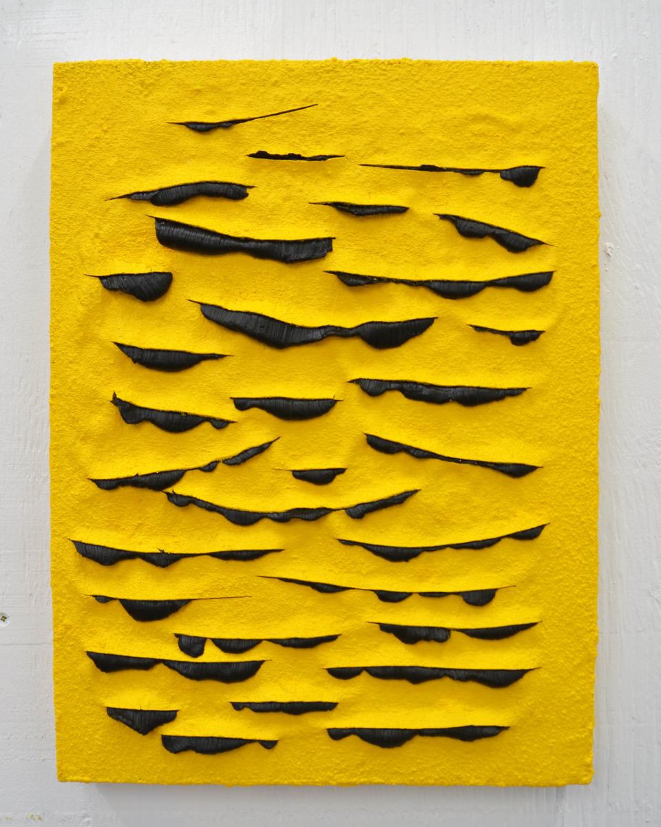 Bee (Lucio Fontana slash oil painting abstract contemporary impasto yellow art) - Mixed Media Art by Lucas Biagini