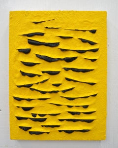 Abeille (Lucio Fontana peinture à l'huile abstraite contemporaine empâtement art jaune)