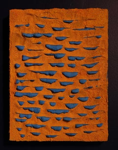 Orange and Blue Ooze (Lucio Fontana slash oil painting abstract contemporary art