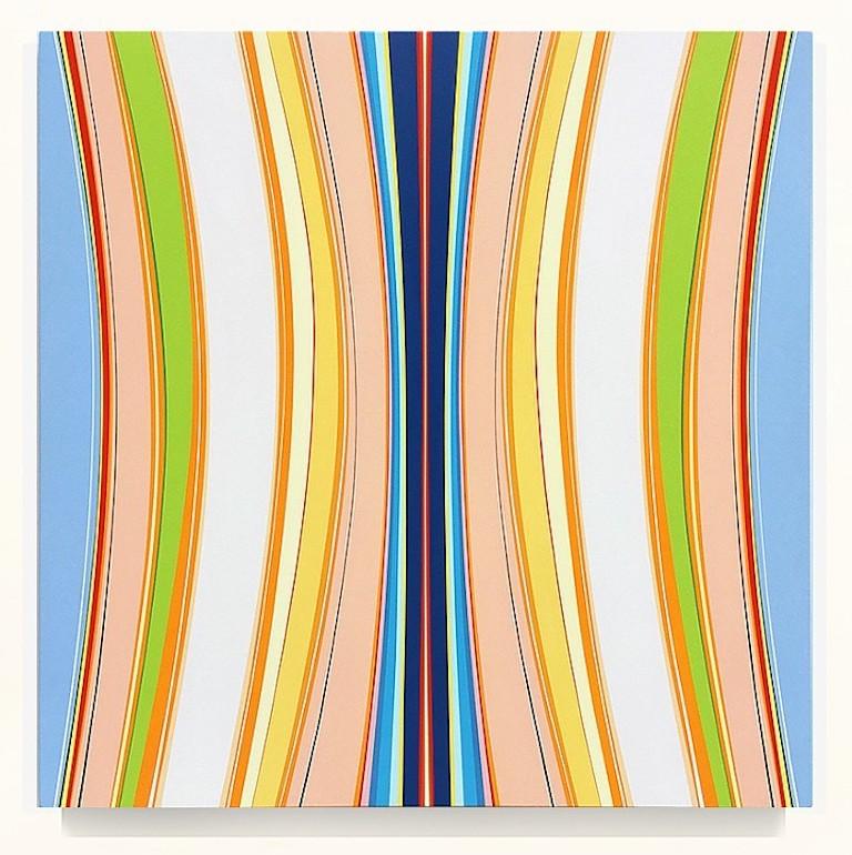 Kurt Herrmann Abstract Painting - Pumpkinseed (pastel minimalist abstract hard-edge square painting striped canvas