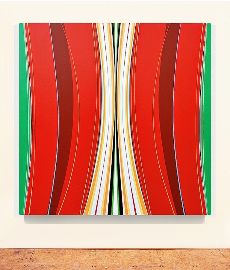 Kurt Herrmann Abstract Painting - Rojo Silencio 2 (red minimalist abstract hard-edge geometric painting striped)