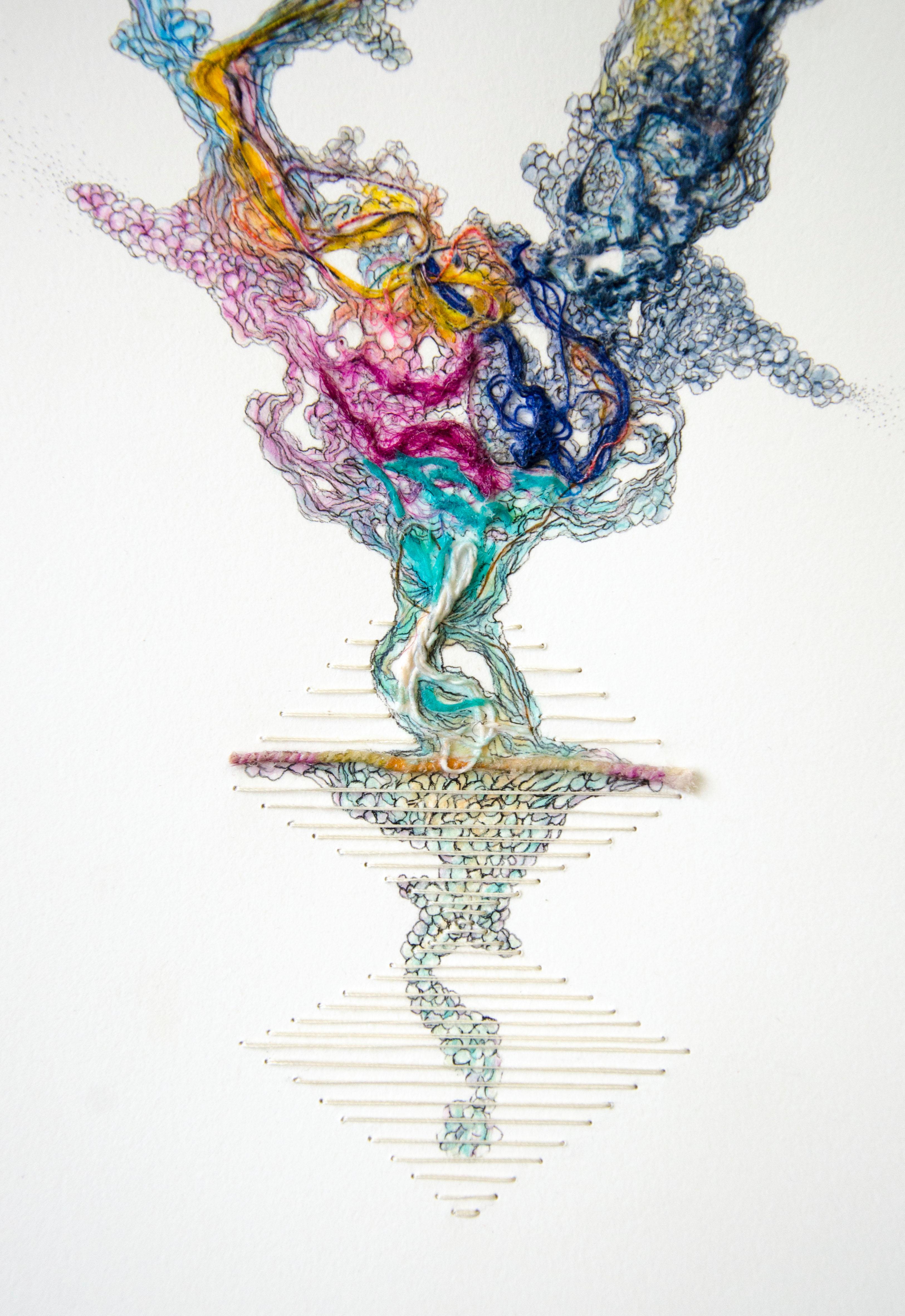In Balance (fiber art, textile art, paper embroidery, pastel colours)