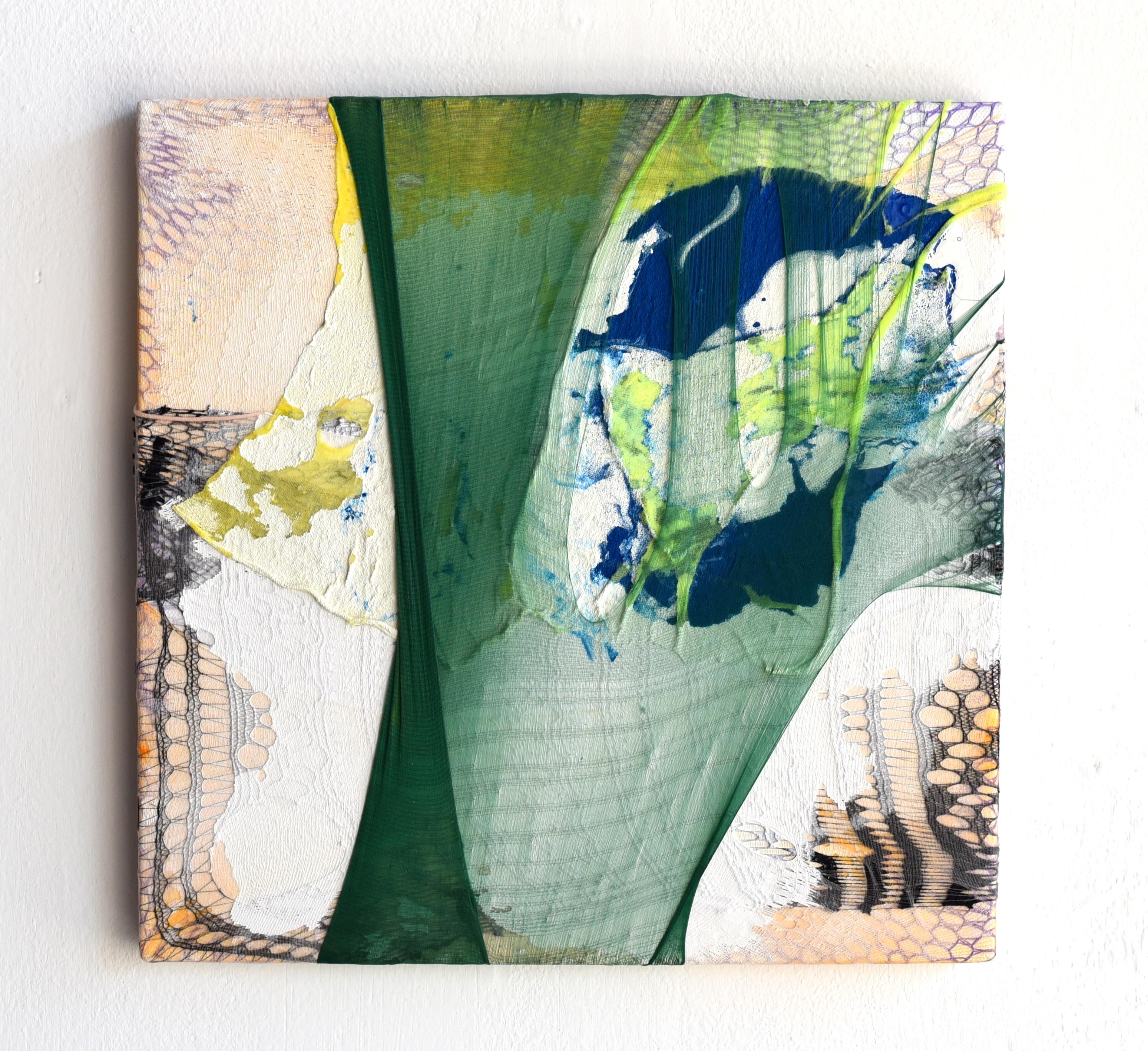 Nylon Painting 14 (textile art, green, abstract painting, textured wall art) - Mixed Media Art by Anna-Lena Sauer
