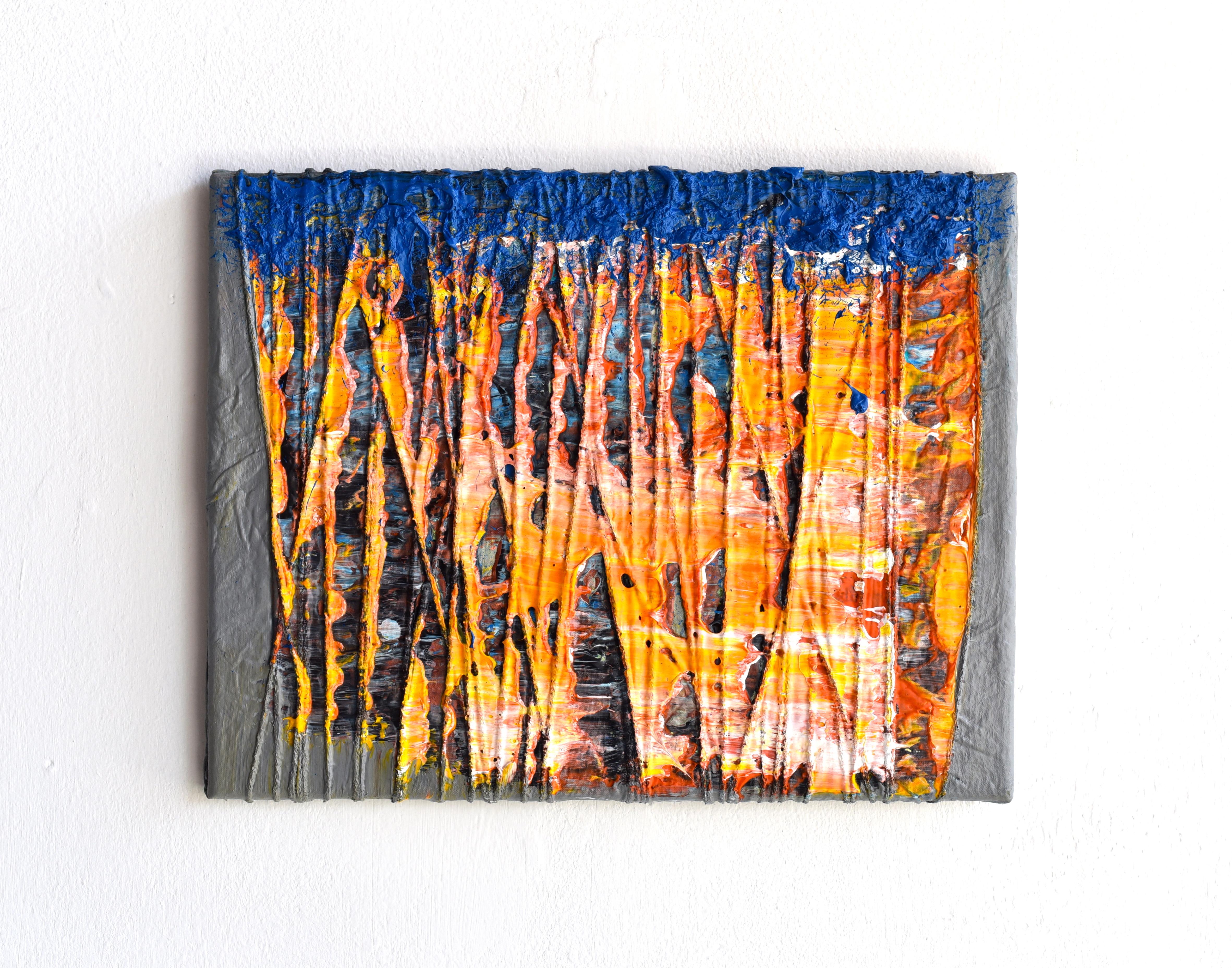 Peinture de matériau 6 (peinture abstraite, contemporaine, orange, bleu, art textile) - Contemporain Mixed Media Art par Anna-Lena Sauer