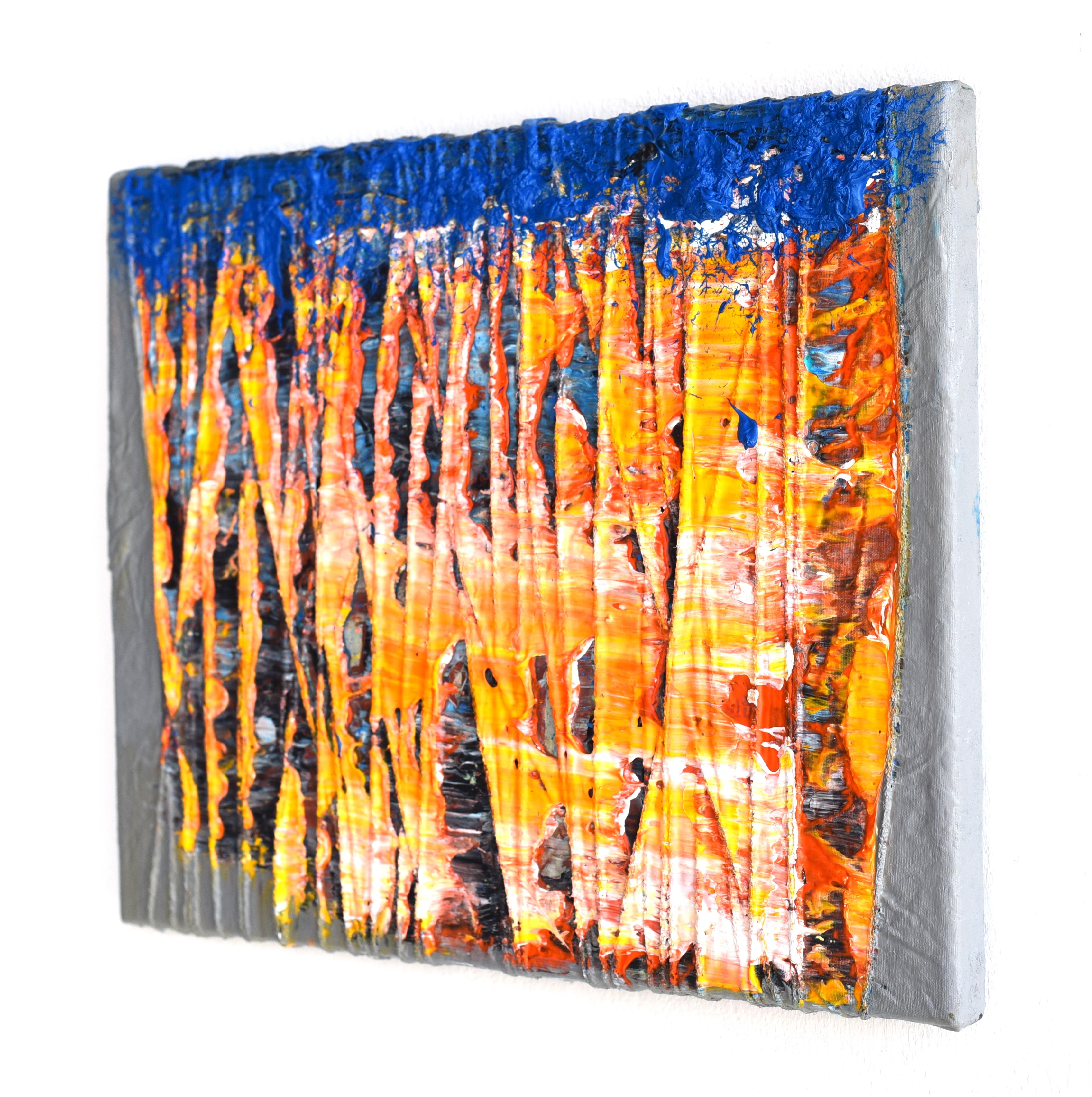 Peinture de matériau 6 (peinture abstraite, contemporaine, orange, bleu, art textile) 2