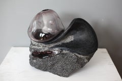  The Golden Mean (blown glass art design grey marble rock table top sculpture )
