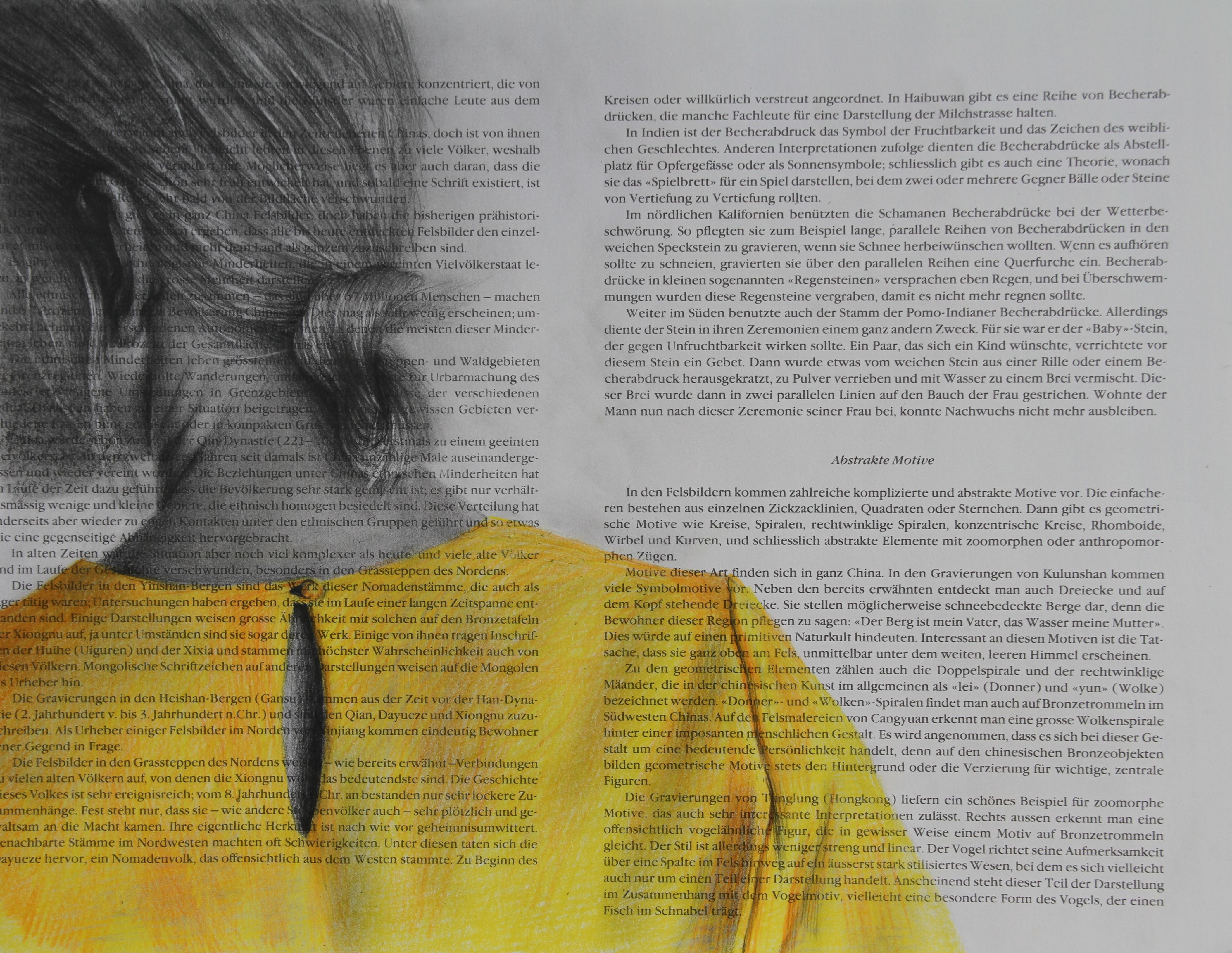 Rudolf Kosow Figurative Art – Gelbe Bluse (Zeichnen auf Papier Vintage Mädchenrücken Porträt Haar gelber Artikel)