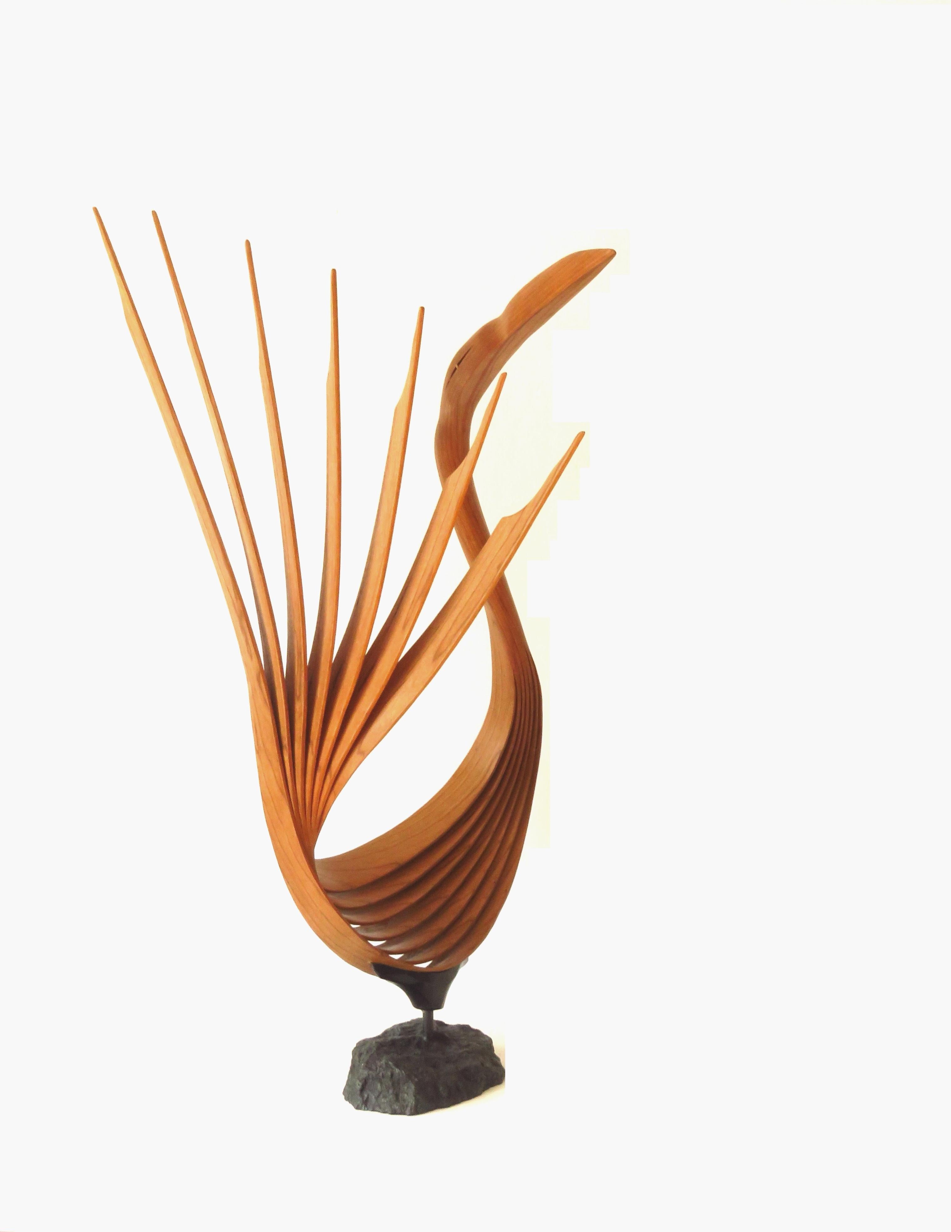 Eric Tardif Abstract Sculpture - The seducer (wood bird bronze abstract native art zen sculpture pedestal minimal