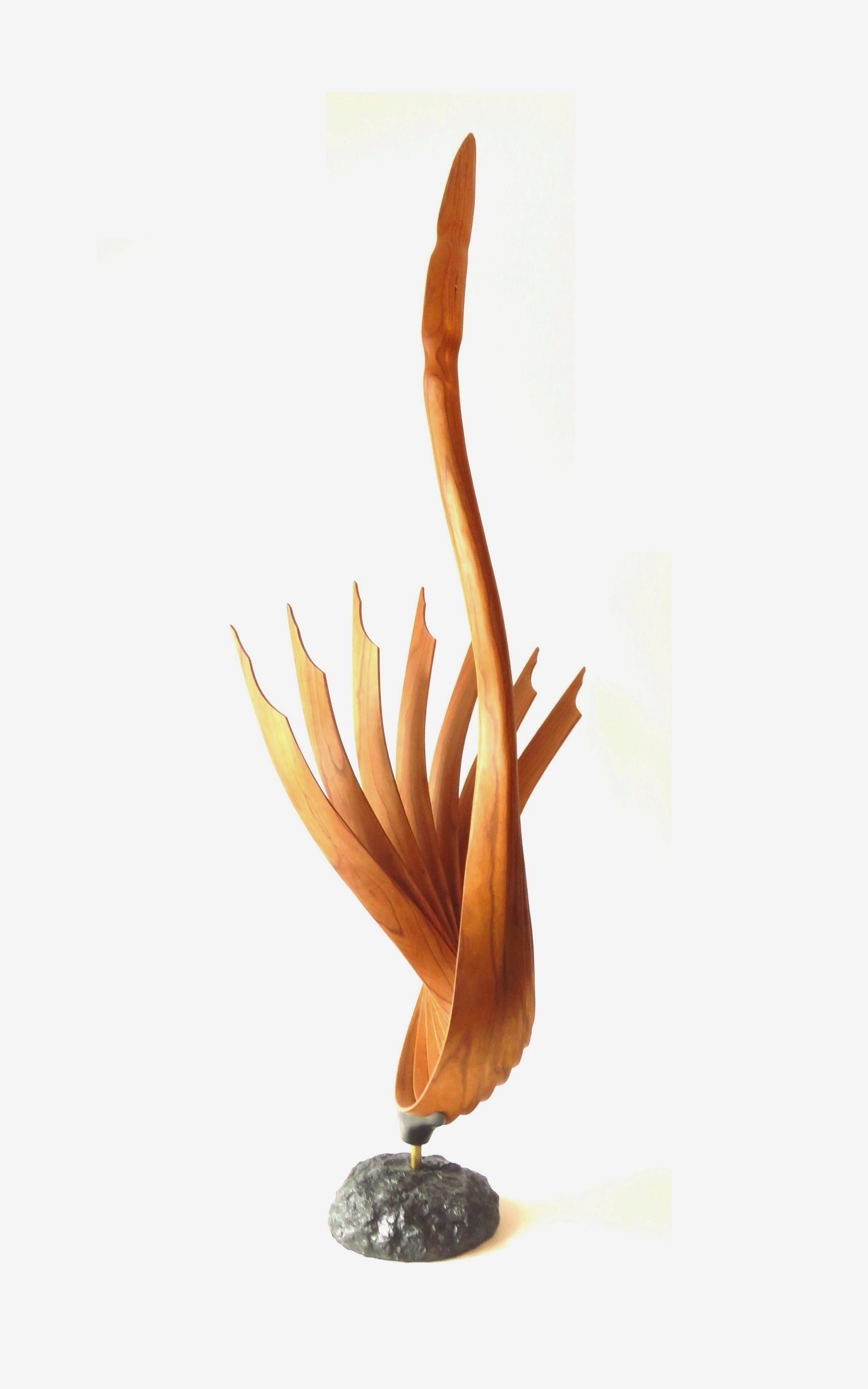 Eric Tardif Abstract Sculpture - The queen (cherry wood bird abstract native art zen sculpture pedestal minimal)