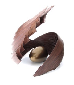 Inner Fragility (wood walnut bronze bird nest abstract art sculpture pedestal)