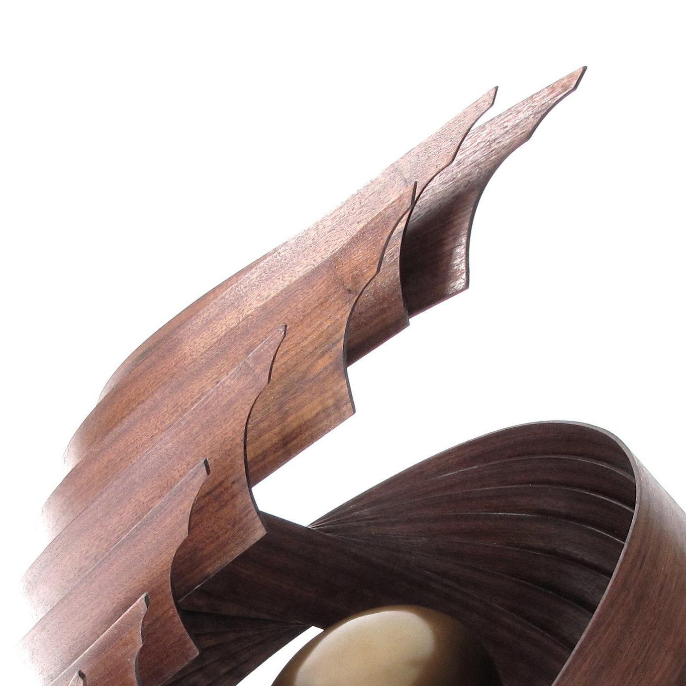 Inner Fragility (wood walnut bronze bird nest abstract art sculpture pedestal) - Brown Abstract Sculpture by Eric Tardif