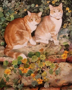 Vintage Phyllis Londraville (American 1920 - 2002); Two Cats; watercolor on paper