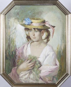 Eugene Guyard (French 1901 - 1970); Portrait of a Young Girl with Hat and Grapes