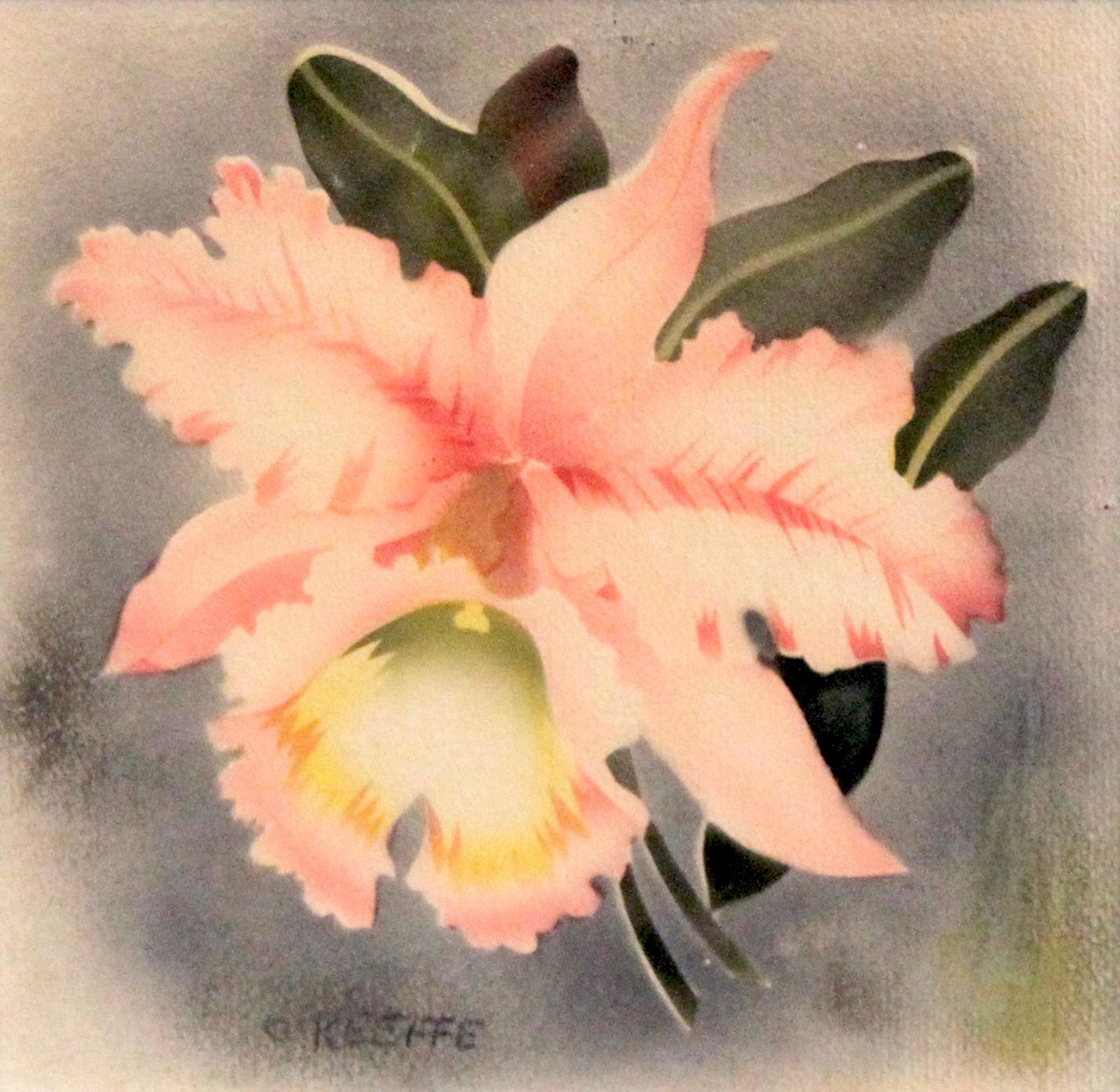 (after) Georgia O'Keeffe Still-Life - signed O’Keeffe; Pink Orchid; watercolor 