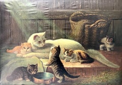 M Hennawy; Cat Family; oil on canvas; early 20th c