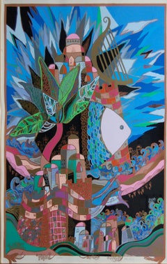 Ilan Hasson (Israeli 1958); David’s Harp; lithograph with hand-painted additions