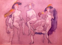 Vintage Irma Magid (American 1909 - 2003); Study of Women; watercolor and ink on paper;