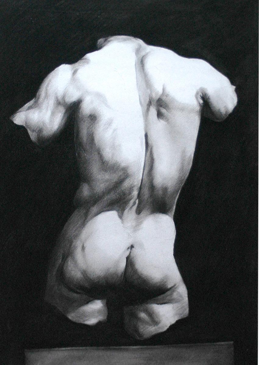 Unknown Nude - unsigned; Study of a Man’s Back; pencil on paper