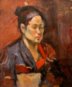 Sergei Bongart (Russian 1918 - 1985); Portrait with Kimono; oil on canvas