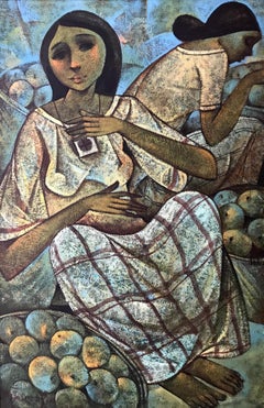Vintage Roger San Miguel (Philipino 1940); Two women; oil on canvas