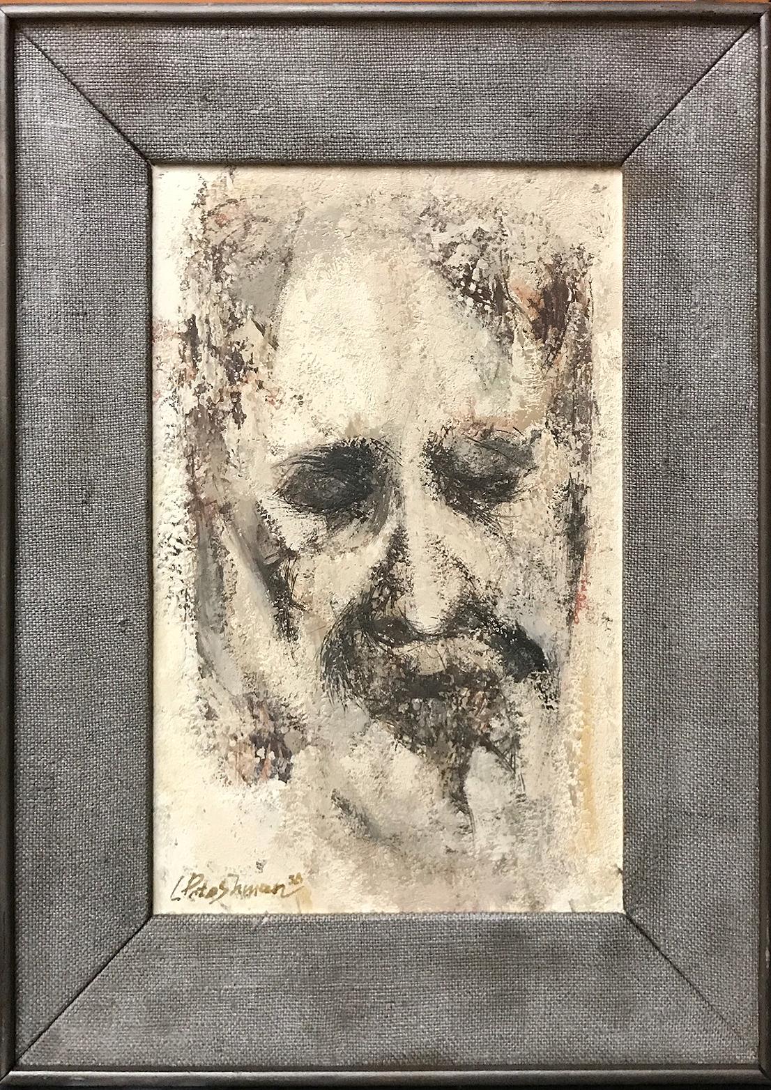 Len Poteshman (American 1924 - 2014); Portrait; acrylic/mixed medium on board For Sale 1