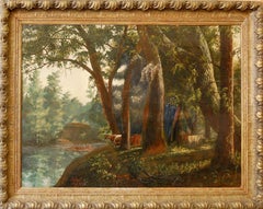Antique Early American Landscape with cows