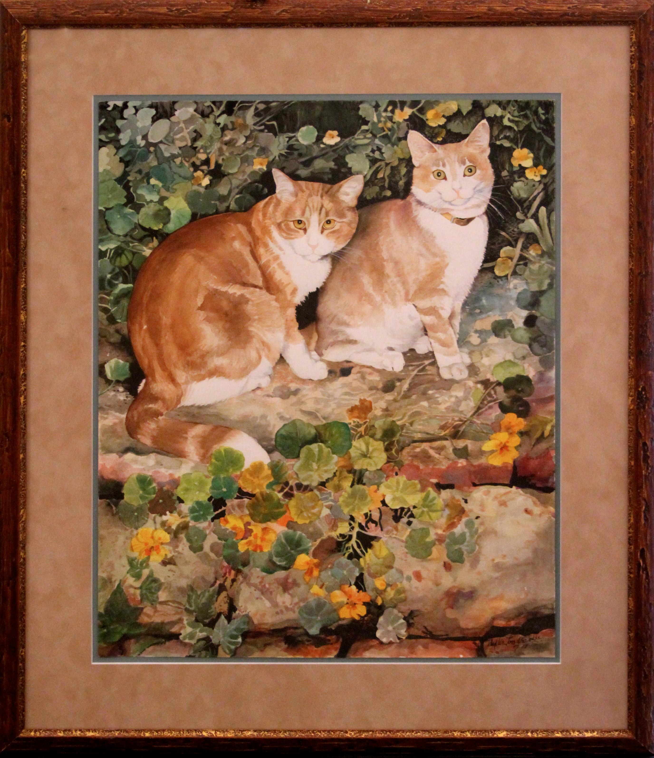 Phyllis Londraville (American 1920 - 2002); Two Cats; watercolor on paper For Sale 1